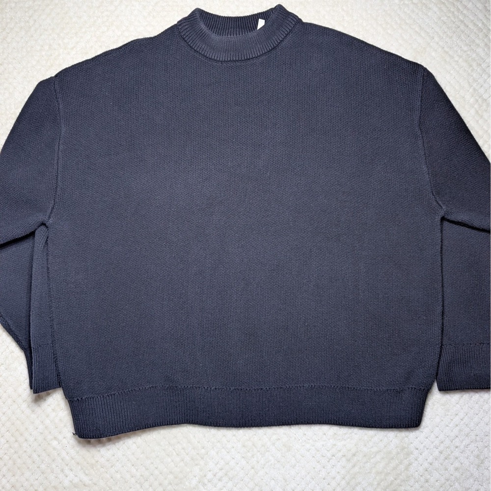 Weekday Oversized Cotton Sweater‎ Navy Minimalist Boxy Crewneck Knit